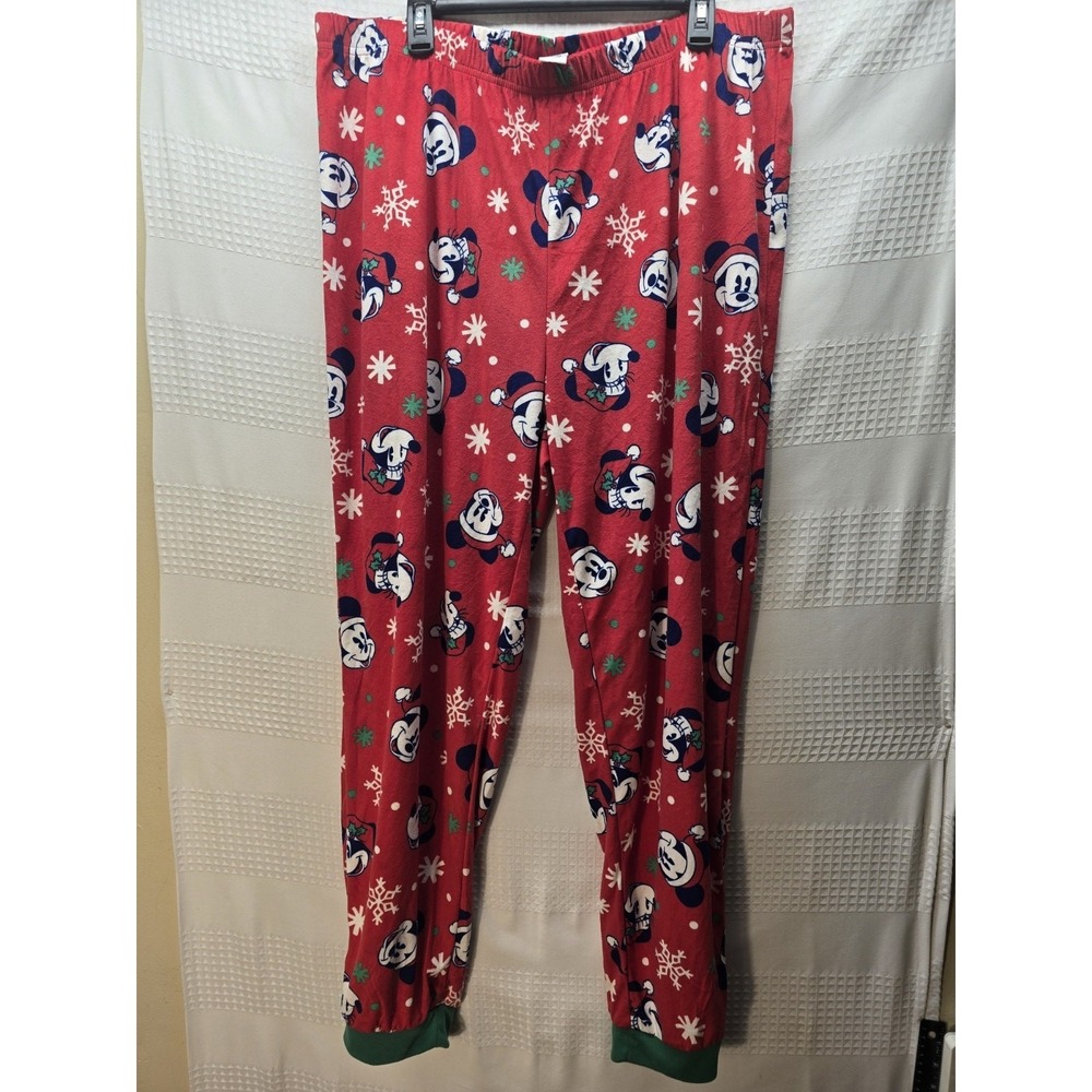 Disney Mickey Minnie Mouse Christmas Fleece Pajama Pants Womens XL Red 7016